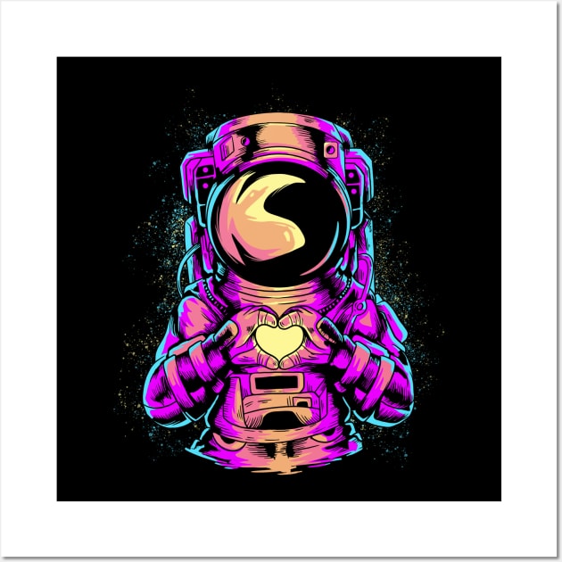 astronaut Love sign spaceman retro color Wall Art by daizzy